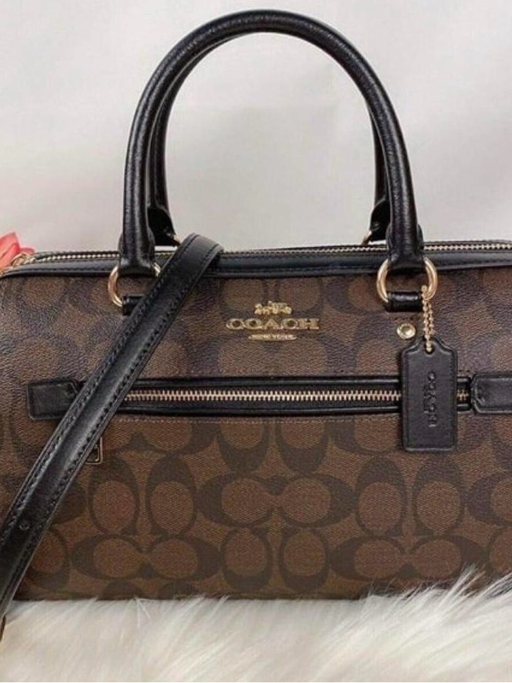Coach Brown Signature mini Rowan satchel bag.